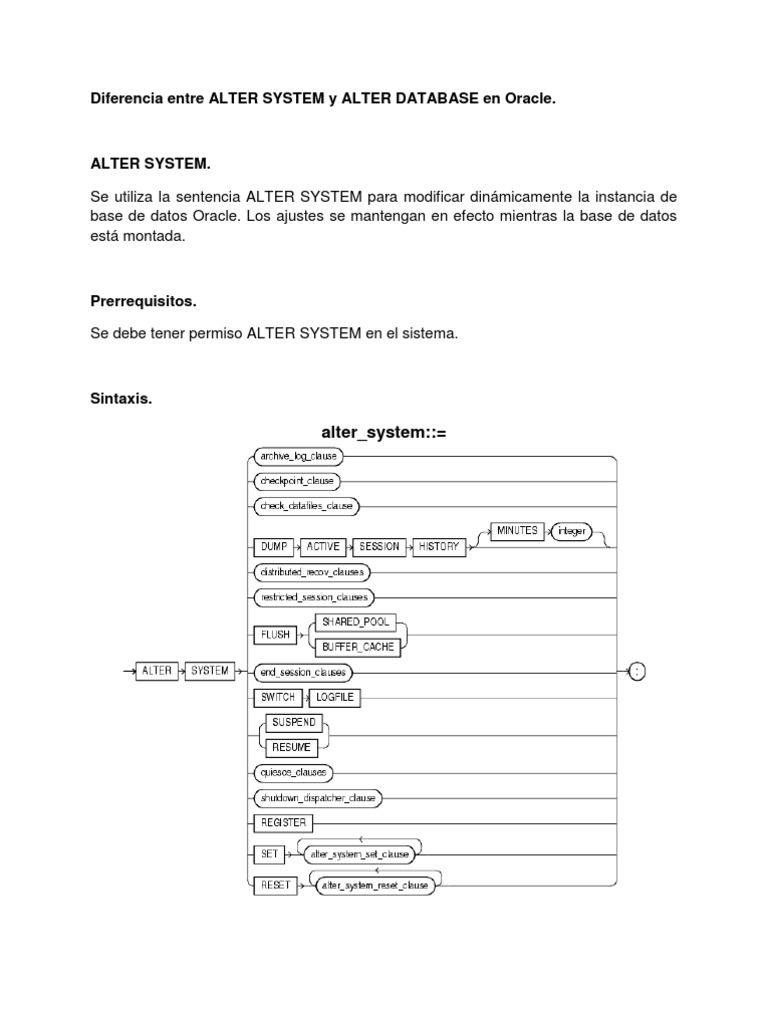 Diferencias entre ALTER SYSTEM y ALTER DATABASE | PDF | Hogar ...