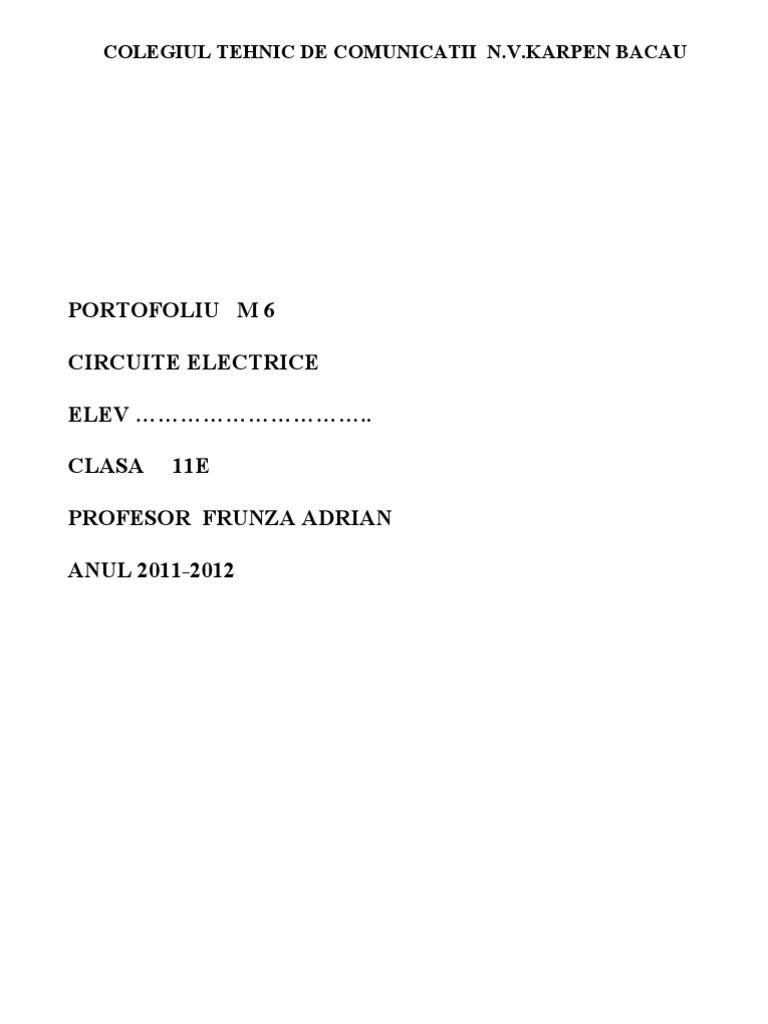 Dishonesty Array of machine Portofoliu Elev m6 Circuite Electrice | PDF