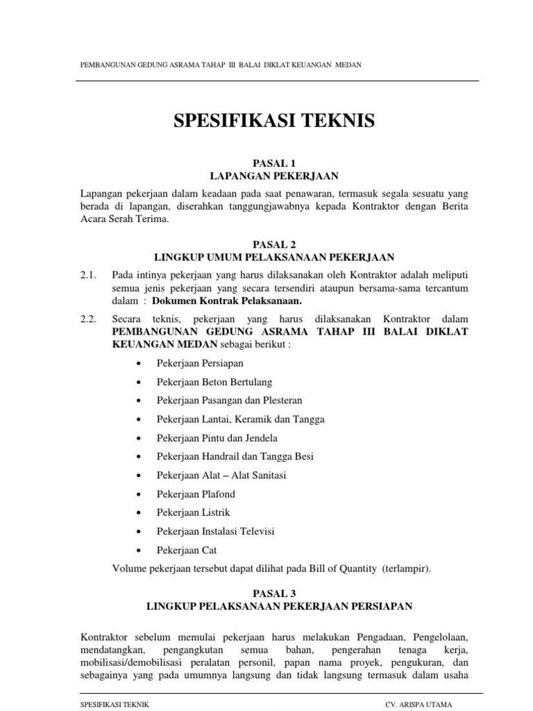 Spesifikasi Teknis Bangunan Gedung | PDF