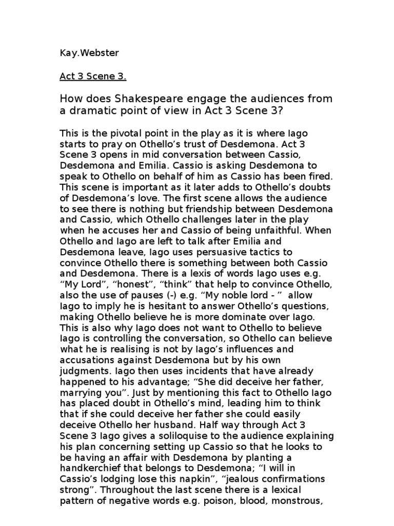 Othello Act 3 Scene 3 Analysis | PDF
