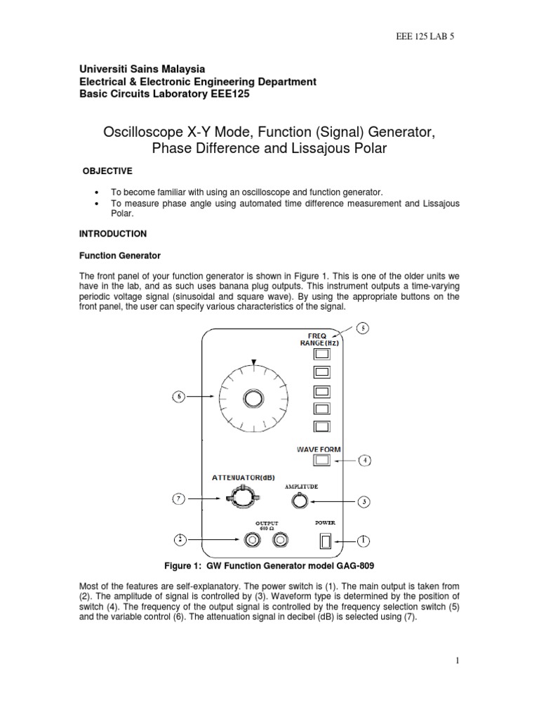 Exp 5 Oscilloscope XY Mode, Function Generator and Lissajous Polar