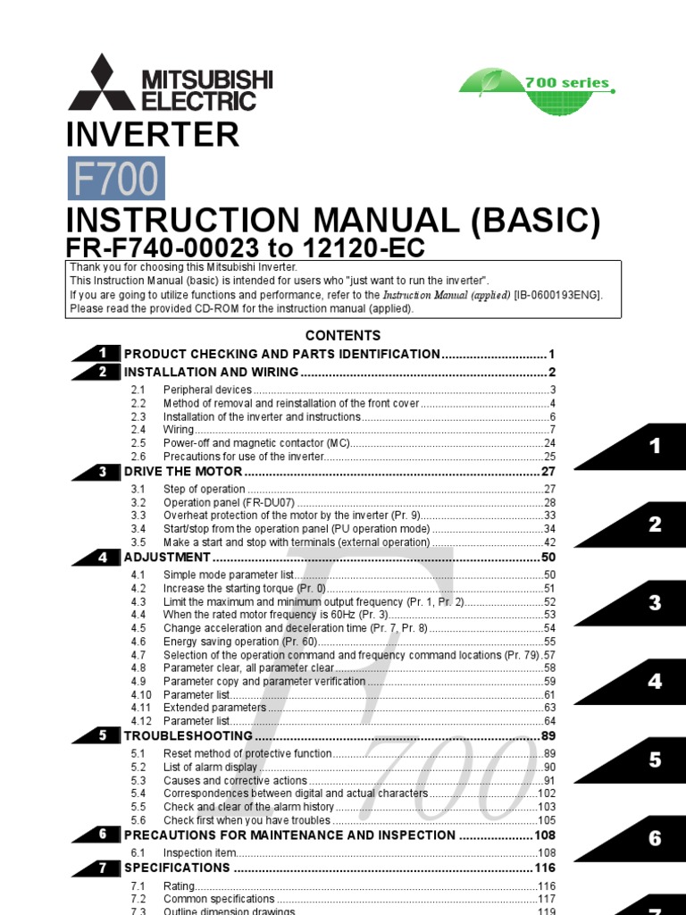 Mitsubishi F700 VFD Instruction Manual-Basic | Power Inverter | Power