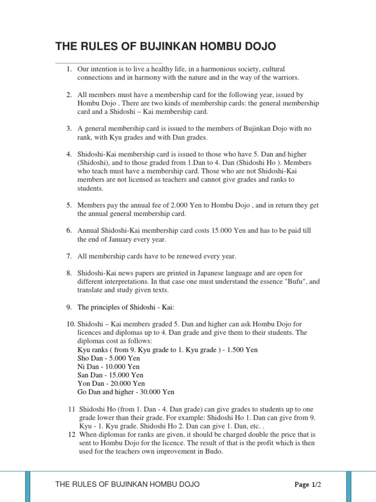 Bujinkan Dojo Rules | PDF | East Asian Martial Arts | Japanese Martial Arts