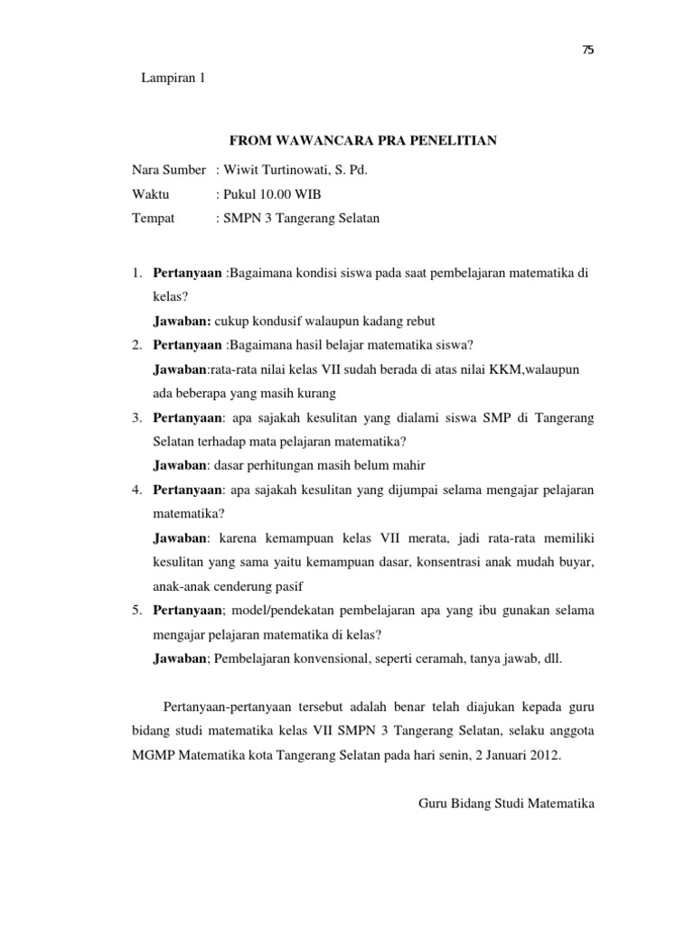 1 Hasil Wawancara Pra Penelitian Dengan Guru