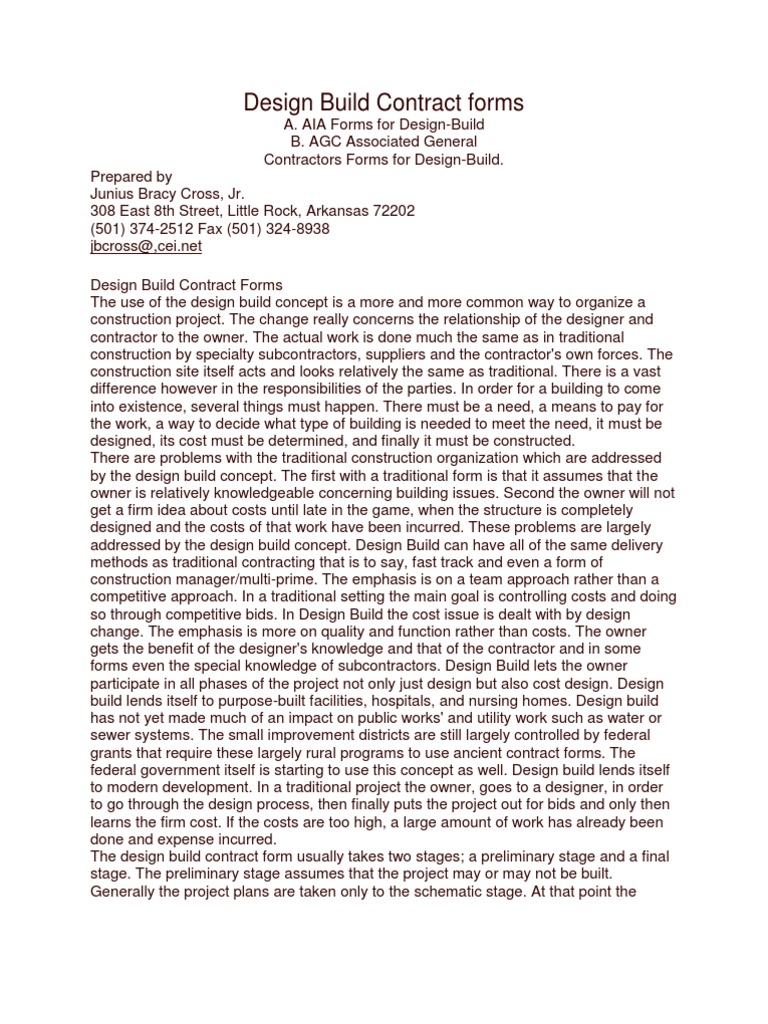 Design Build Contract Forms | Arbitration | General Contractor