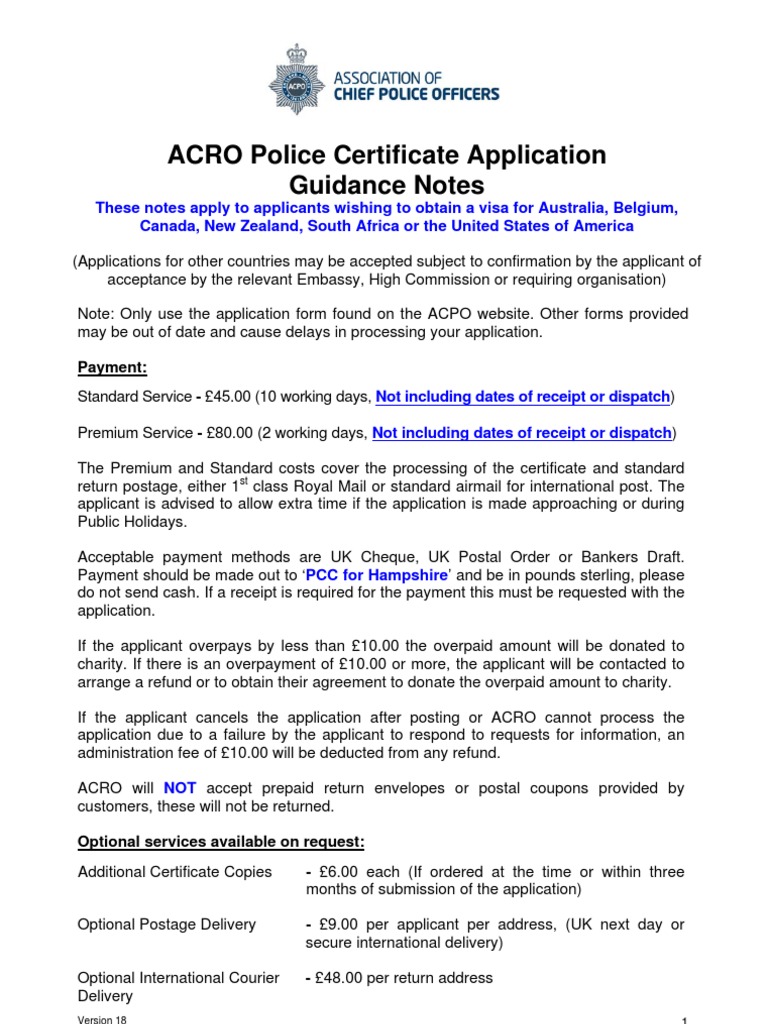 Acro Police Certificate >> Police Certificate Application Form English May 2013 Acro Police Certificate >> Police Certificate Application Form English May 2013