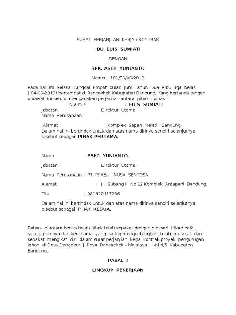 Kontrak Kerja Proyek - Cara Membuat Surat Perjanjian Kontrak Kerja