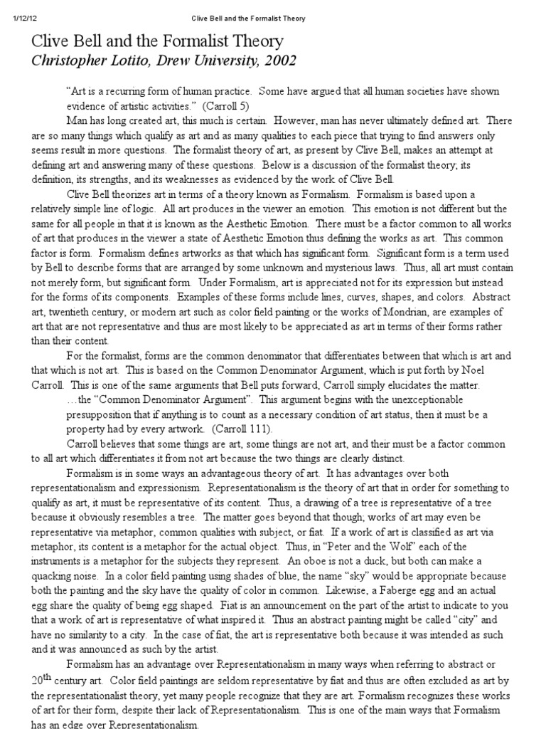 Clive Bell And The Formalist Theory Aesthetics Theory