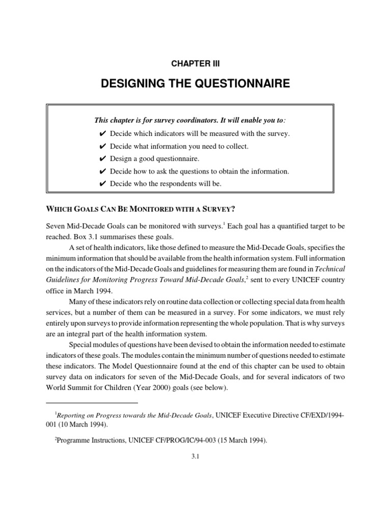 Designing The Questionnaire: This Chapter Is For Survey Coordinators ...