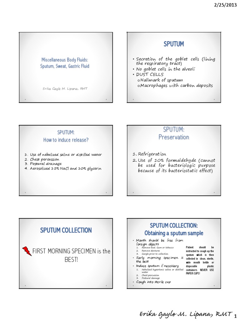 Sputum Collection and Analysis Guide | PDF | Lung | Perspiration