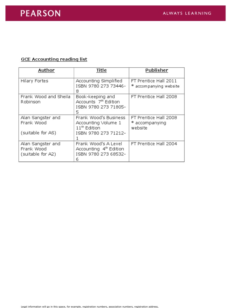 GCE Accounting Reading List | PDF