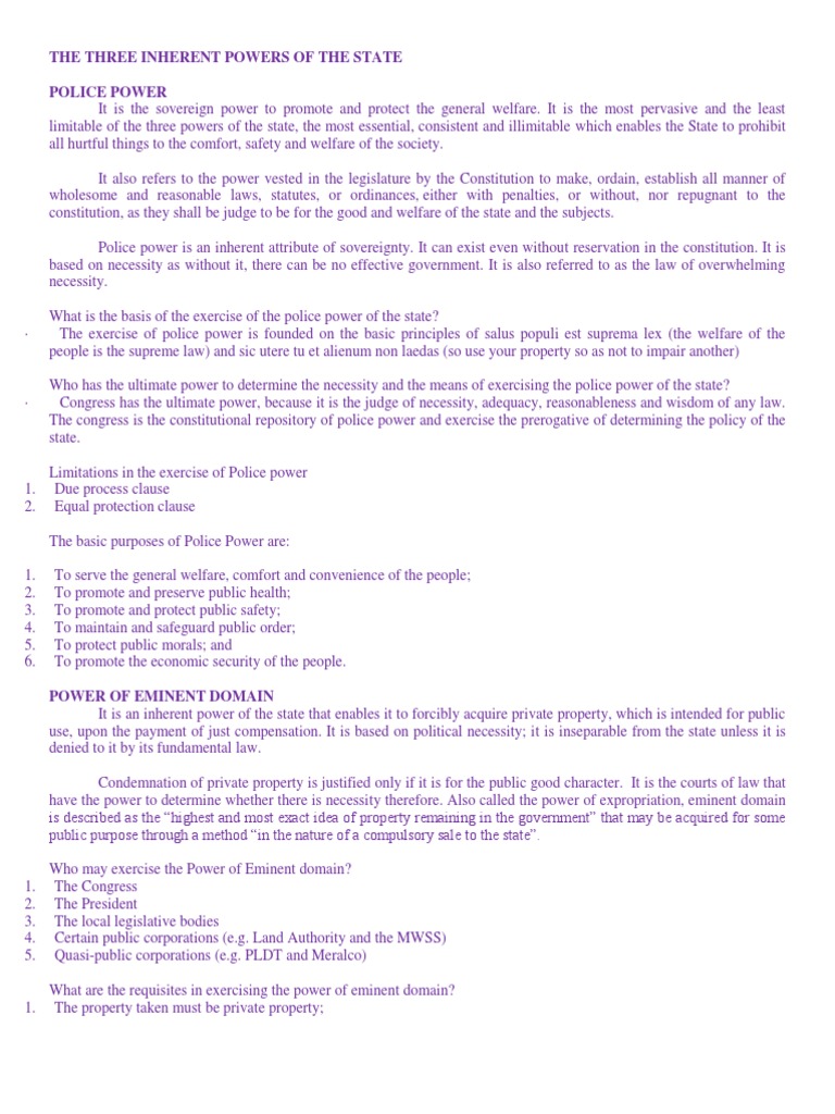 The Three Inherent Powers of The State | PDF