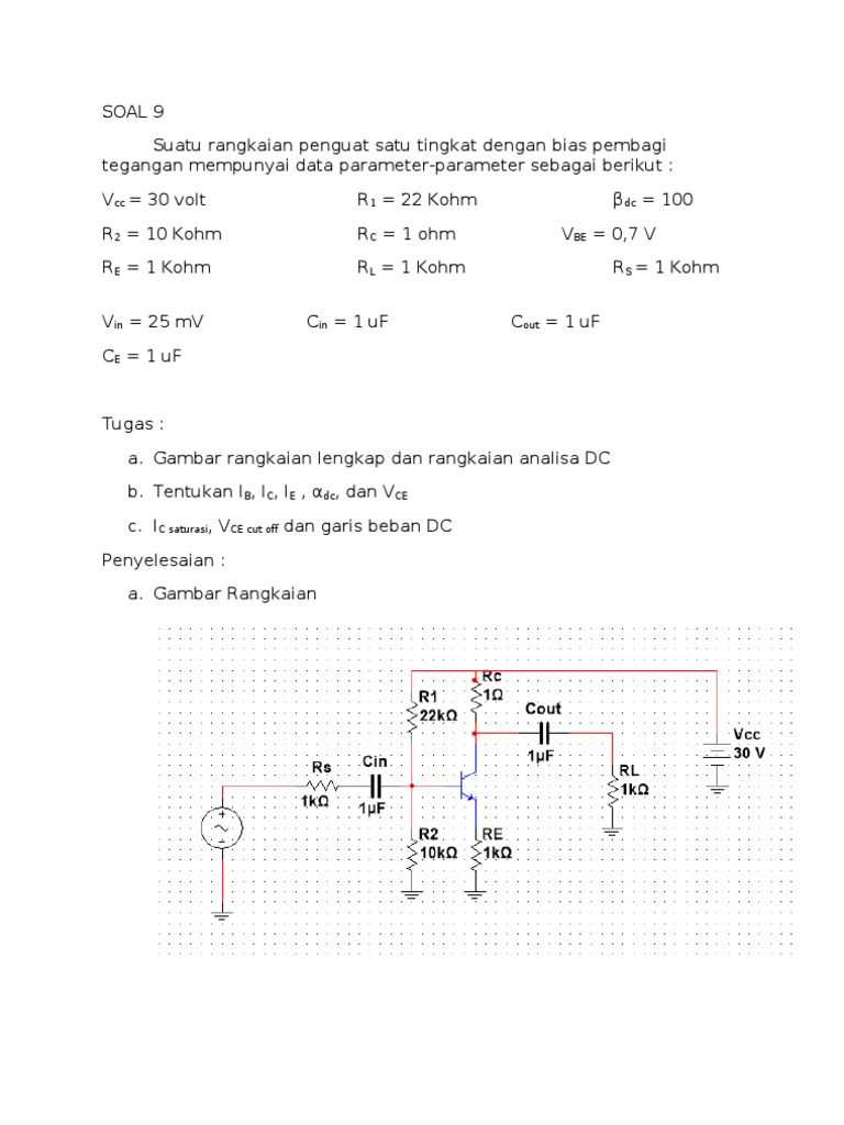 Contoh Soal Rangkaian Elektronika Penguat Satu Tingkat