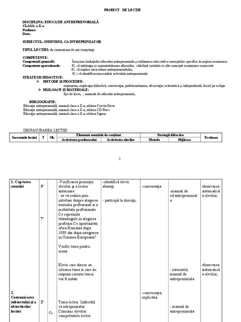 Proiect De Lectie 1