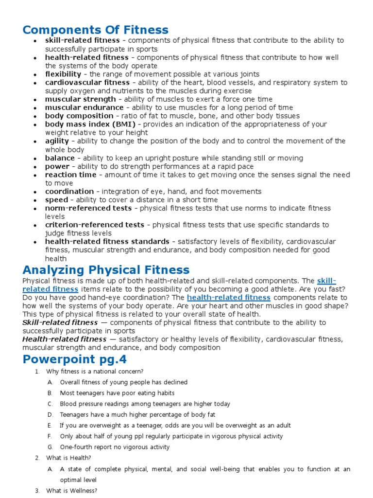 Components of Fitness | PDF | Physical Fitness | Flexibility (Anatomy)