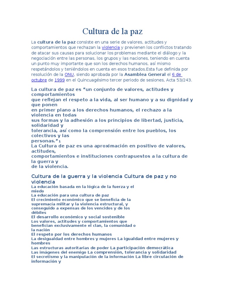 Valores y acciones por la cultura de paz | PDF | Tolerancia | Derechos ...