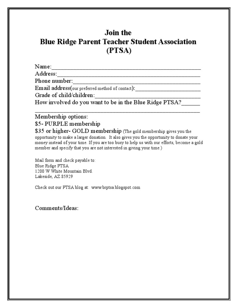 Join Blue Ridge PTSA Membership Today | PDF