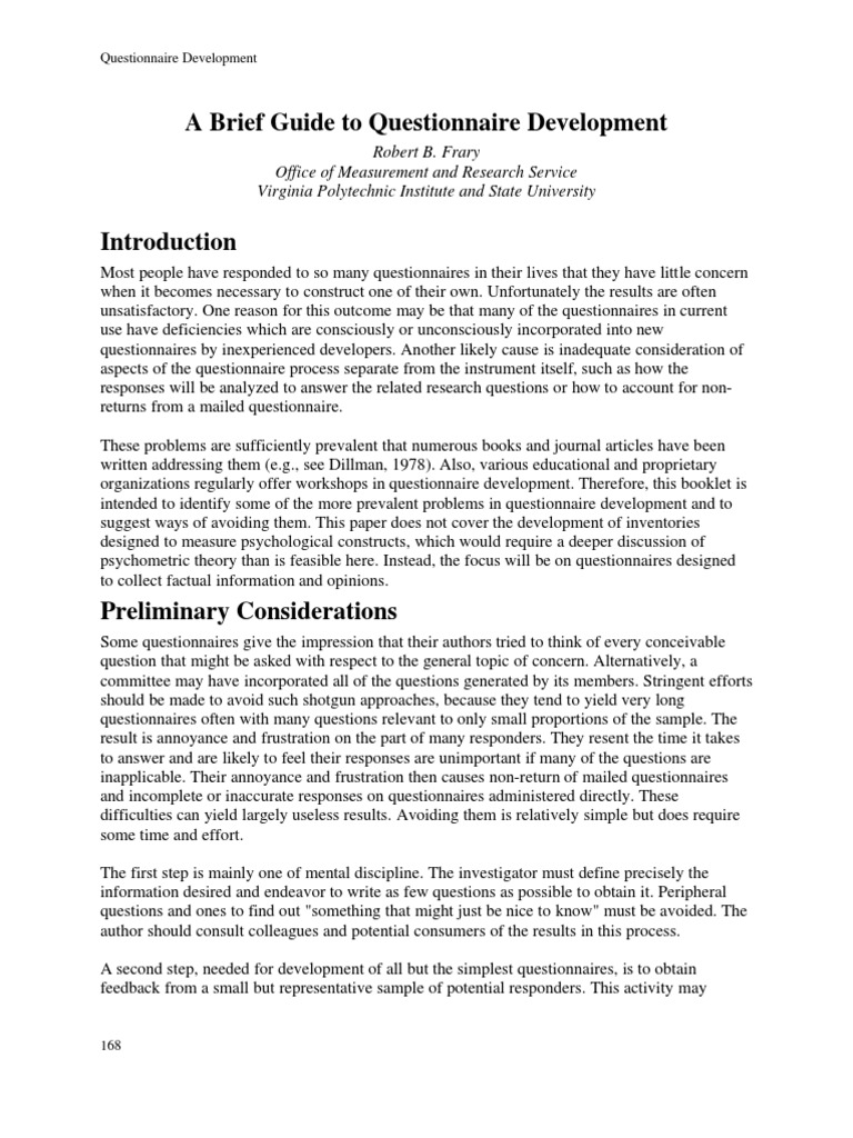Questionnaire Development | PDF
