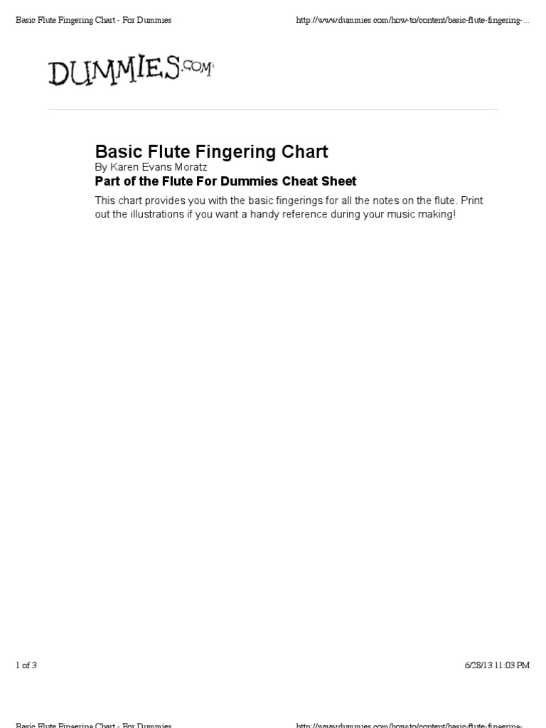 Basic Flute Fingering Chart - For Dummies | Download Free PDF