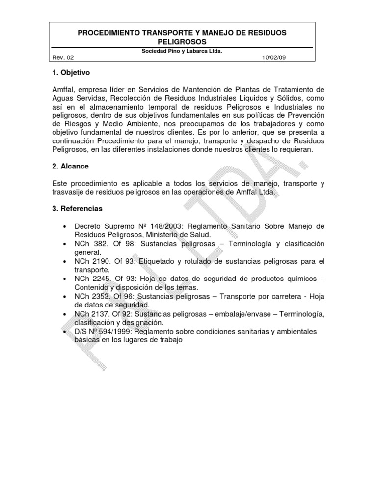 Manejo y Transporte de Residuos Peligrosos | PDF | Ciencia y matemáticas