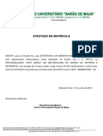 Atestado de Matrícula: Secretaria Acadêmica Centro Universitário Barão de Mauá