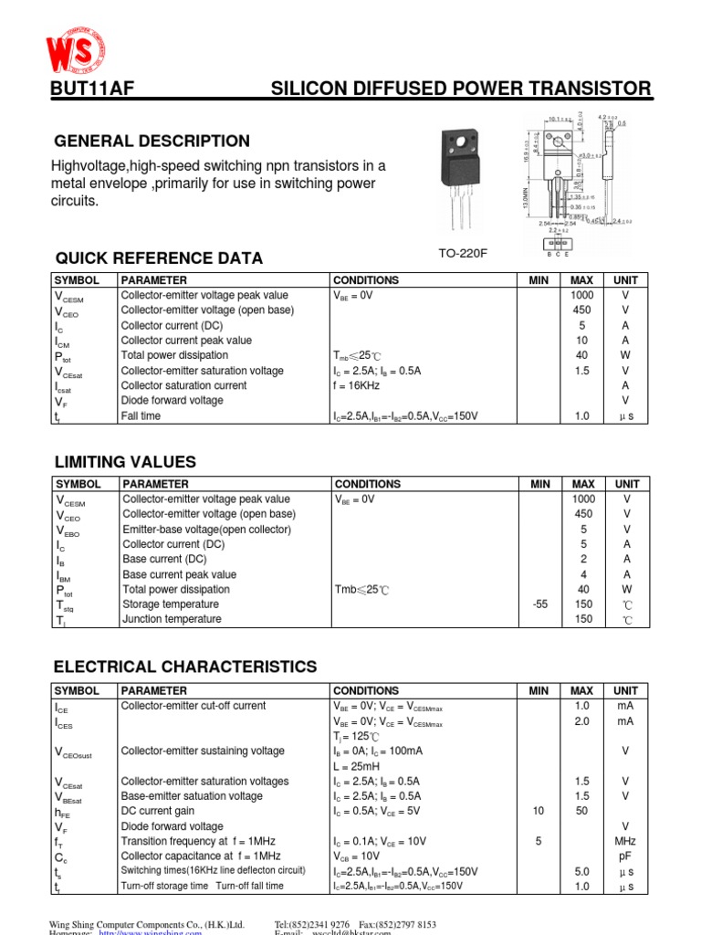 BUT11AF Transistor Datasheet | PDF | Science & Mathematics