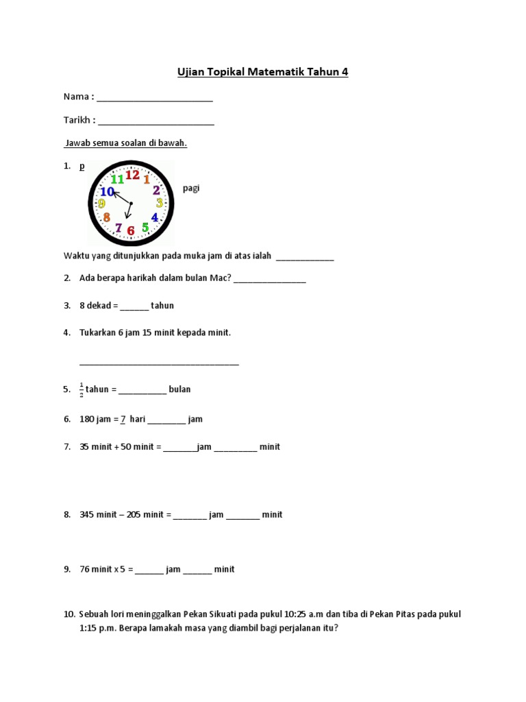 Soalan Matematik Tahun 6 Sjkc - Kuora g