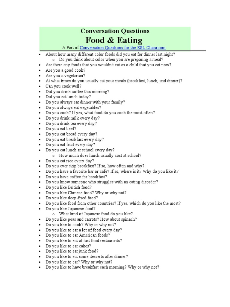 Conversation Questions Meal Lunch Free 30day Trial Scribd