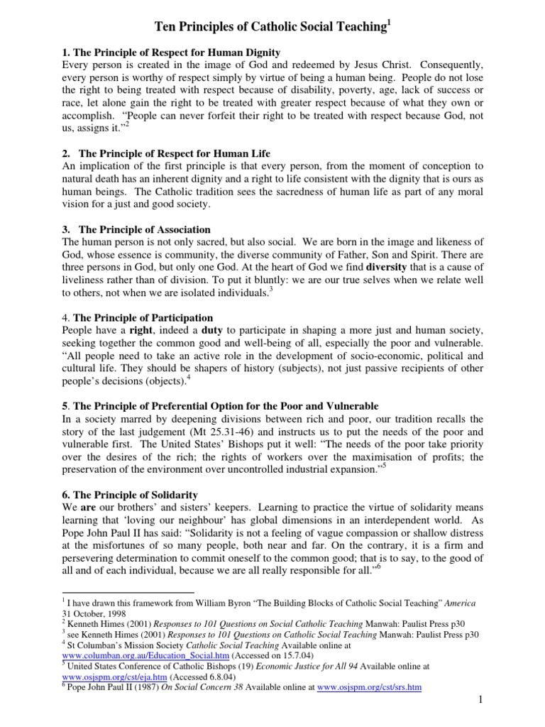 Ten Principles of Catholic Social Teaching | PDF | Catholic Social ...