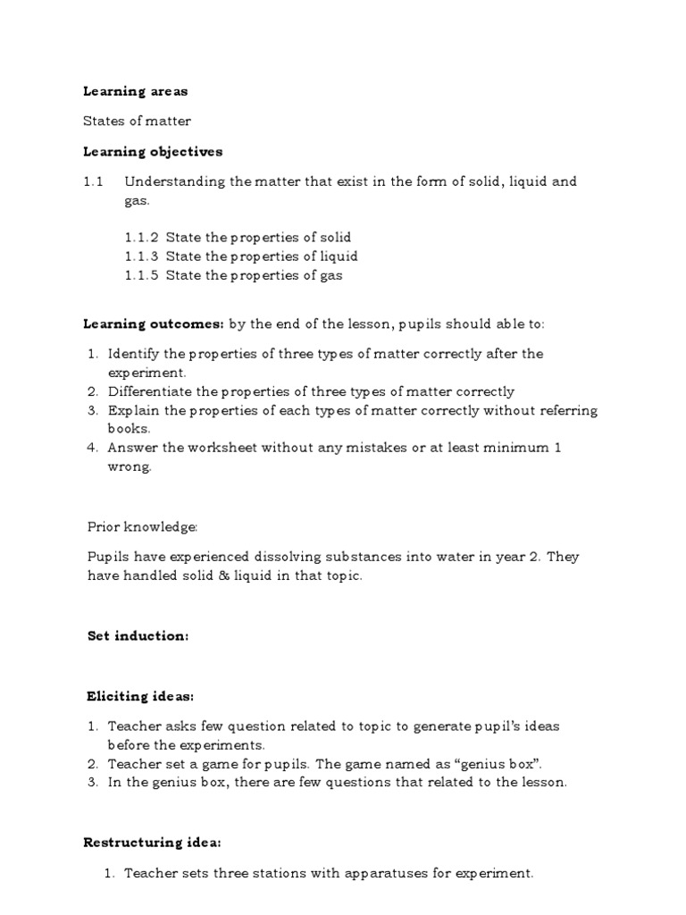 States of Matter Lesson Plan | PDF | Teaching Methods & Materials