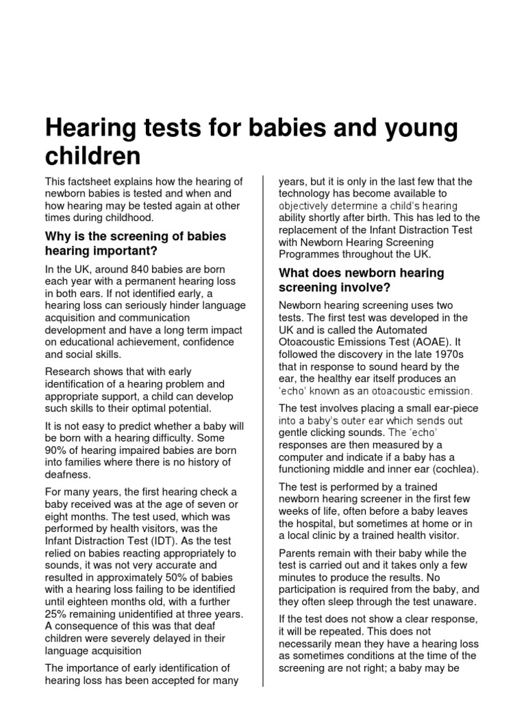 Hearing Tests For Babies and Young Children | PDF | Hearing Loss | Hearing