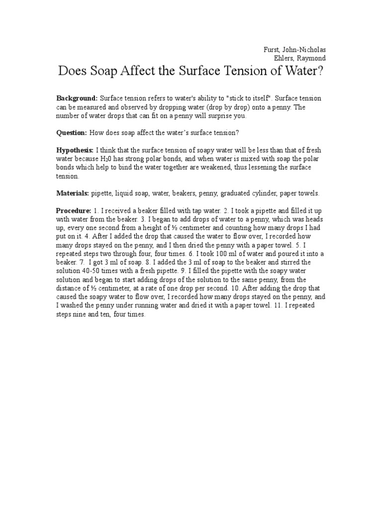 does soap affect the surface tension of water Surface Tension Water