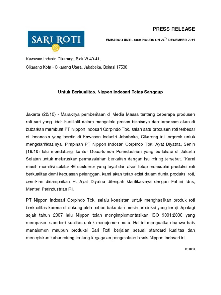 Klarifikasi Isu Kualitas Sari Roti | PDF