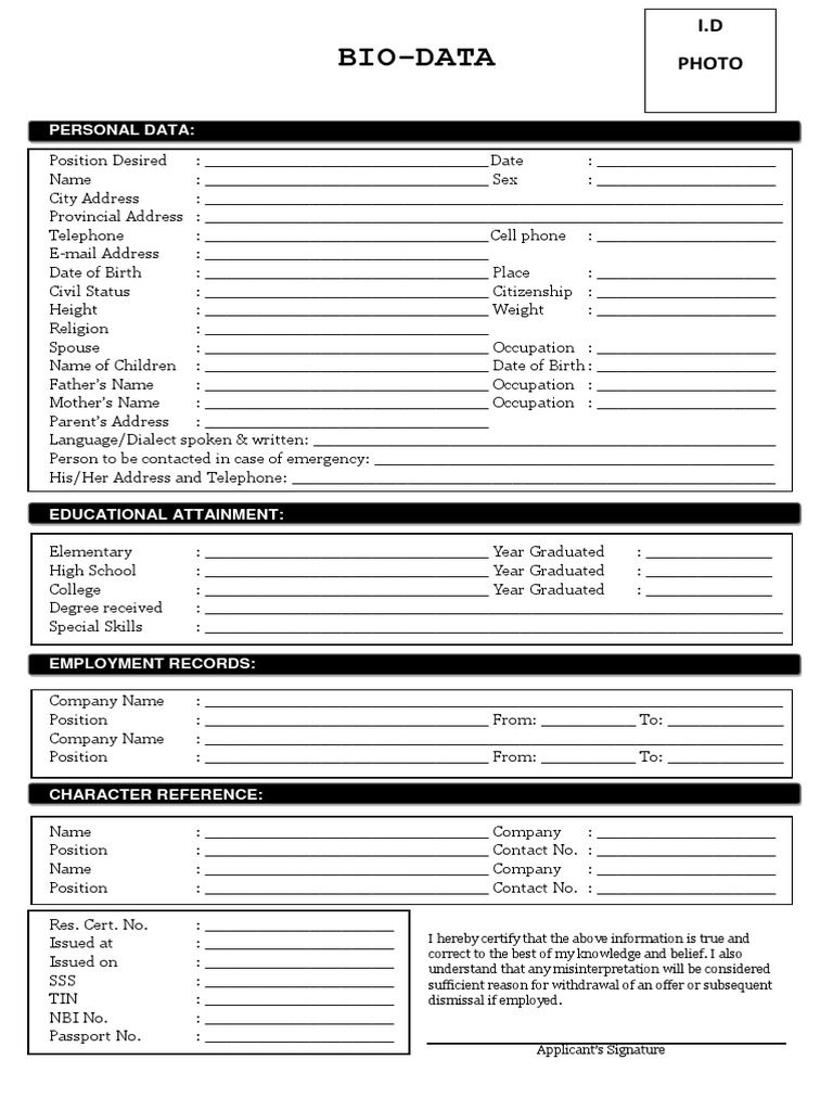 Bio Data Form Government And Personhood