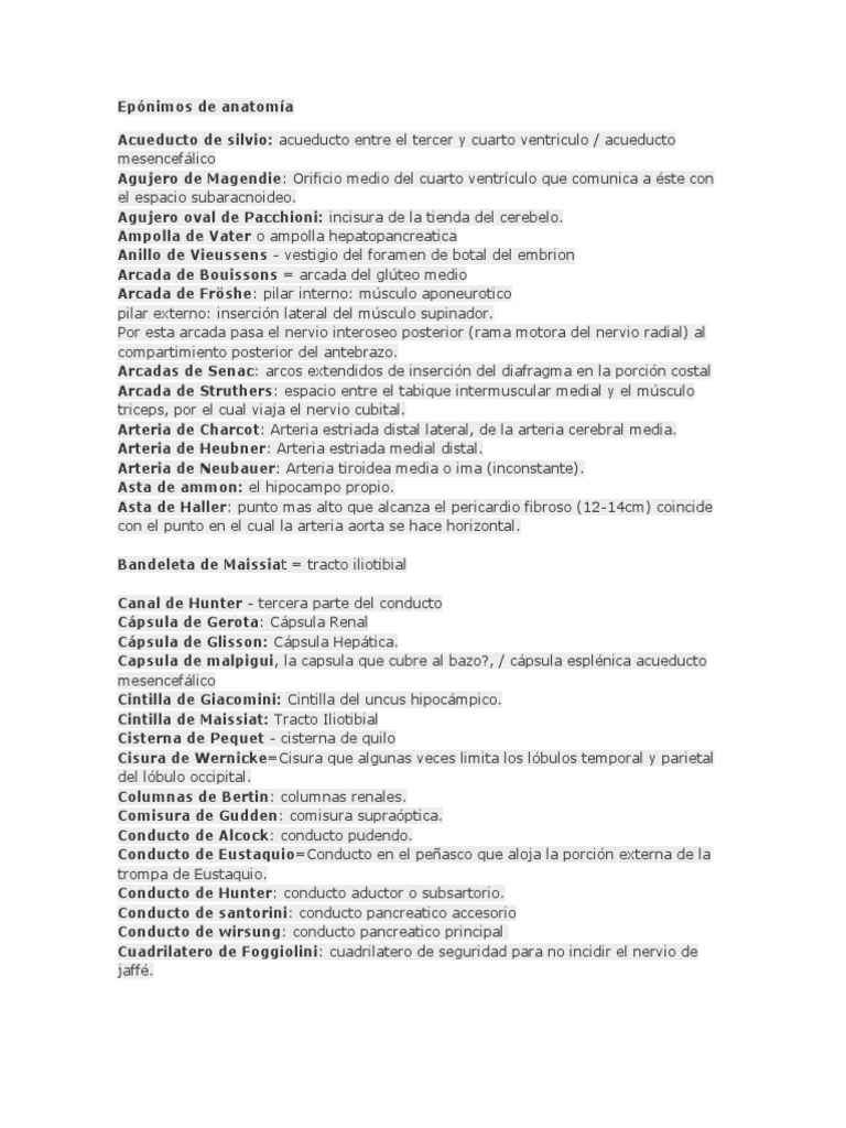 Epónimos en Anatomía Esplénica | PDF | Codo | Corazón