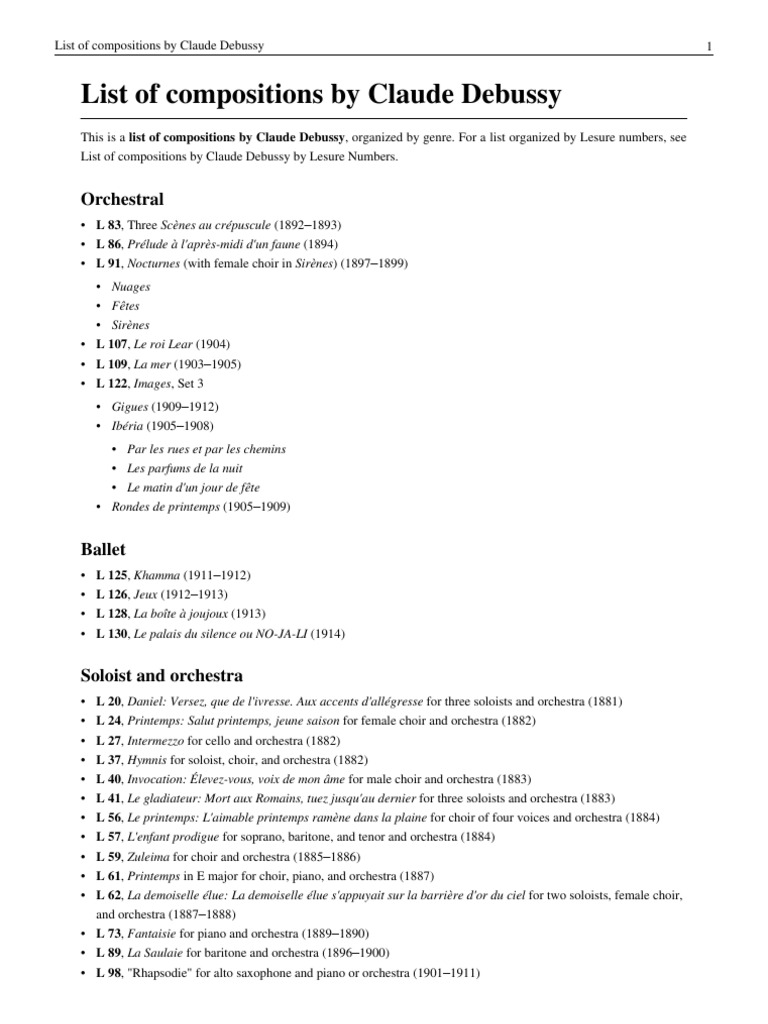List of Compositions by Claude Debussy | PDF | Claude Debussy | Leisure