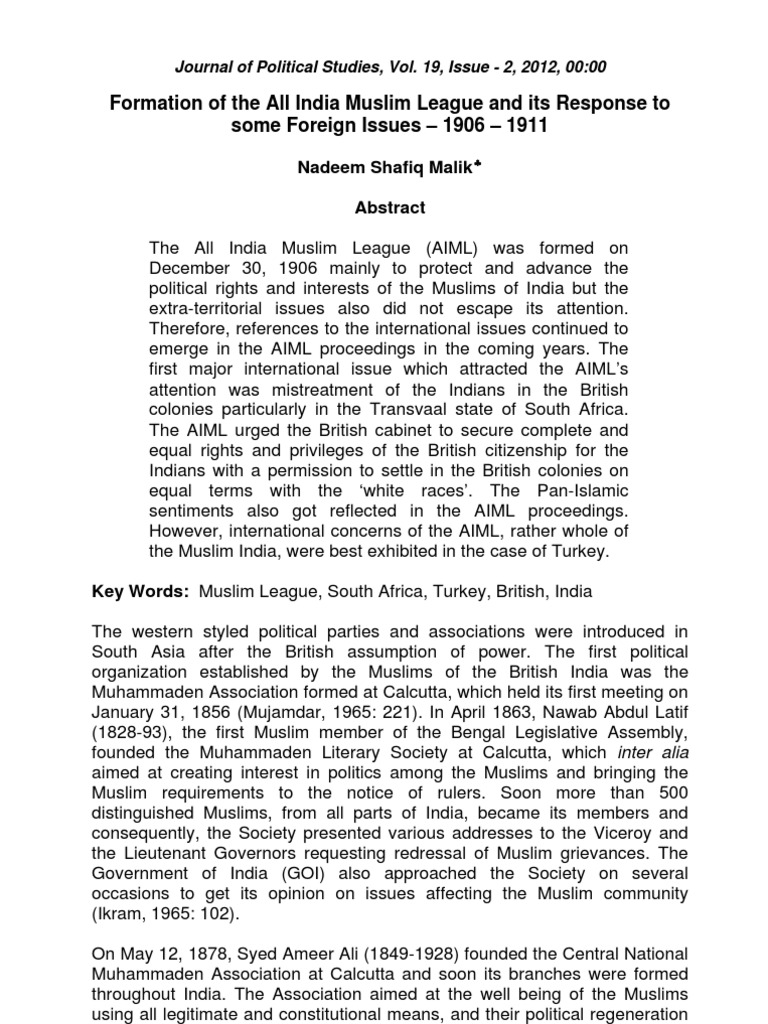 Formation of the All India Muslim League | PDF | All India Muslim ...