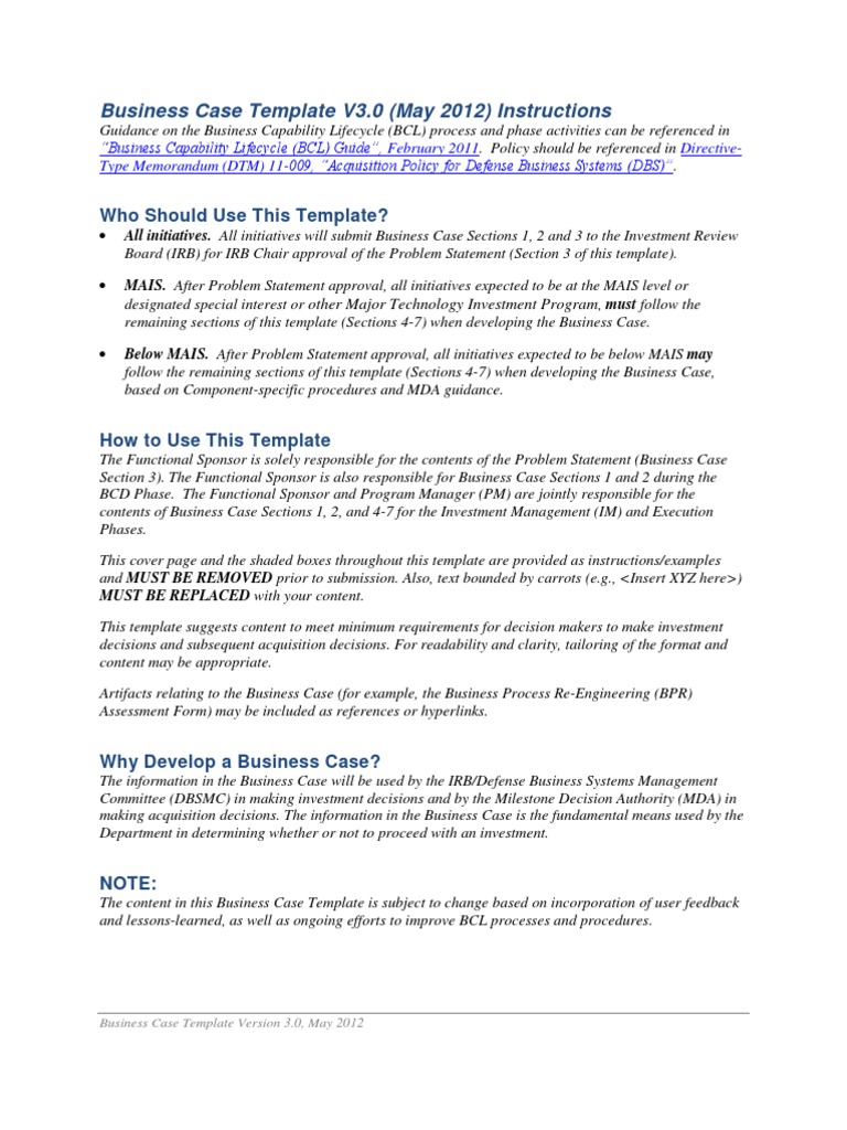 Business Case Template V3.0 Guide | PDF | Risk Management | Risk