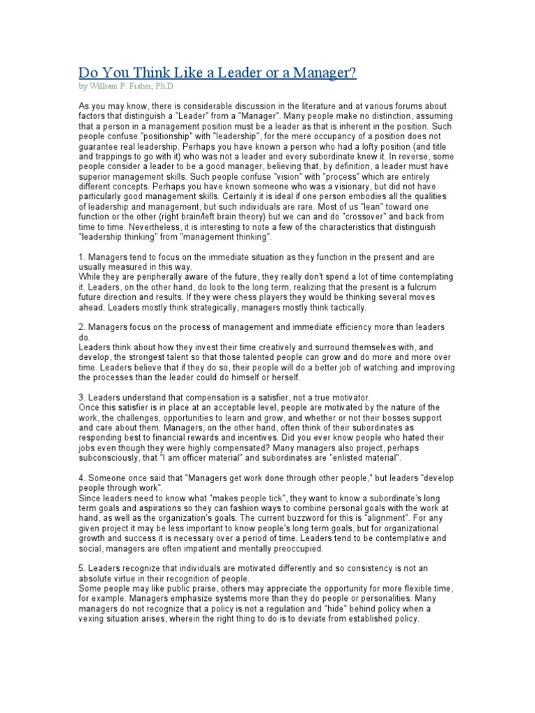 Do You Think Like A Leader or A Manager | PDF | Goal | Leadership