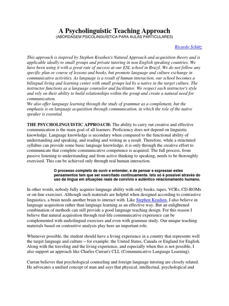 Psycholinguistic Approach to ESL Teaching | PDF | Language Acquisition ...
