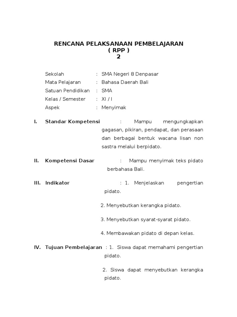 Rpp Bahasa Bali Sma