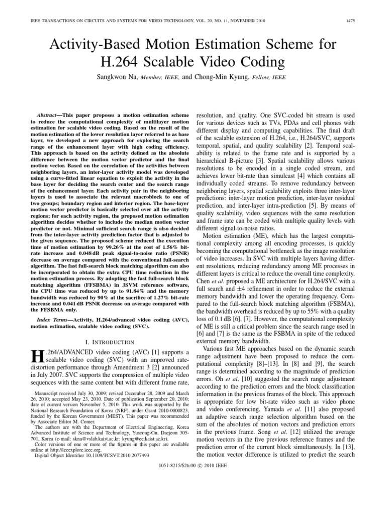 Activity-Based Motion Estimation Scheme For | PDF | H.264/Mpeg 4 Avc ...