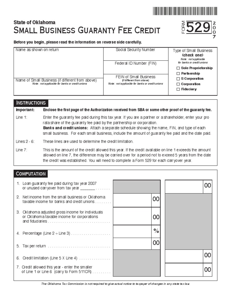 Small Business Guaranty Fee Credit State of Oklahoma PDF