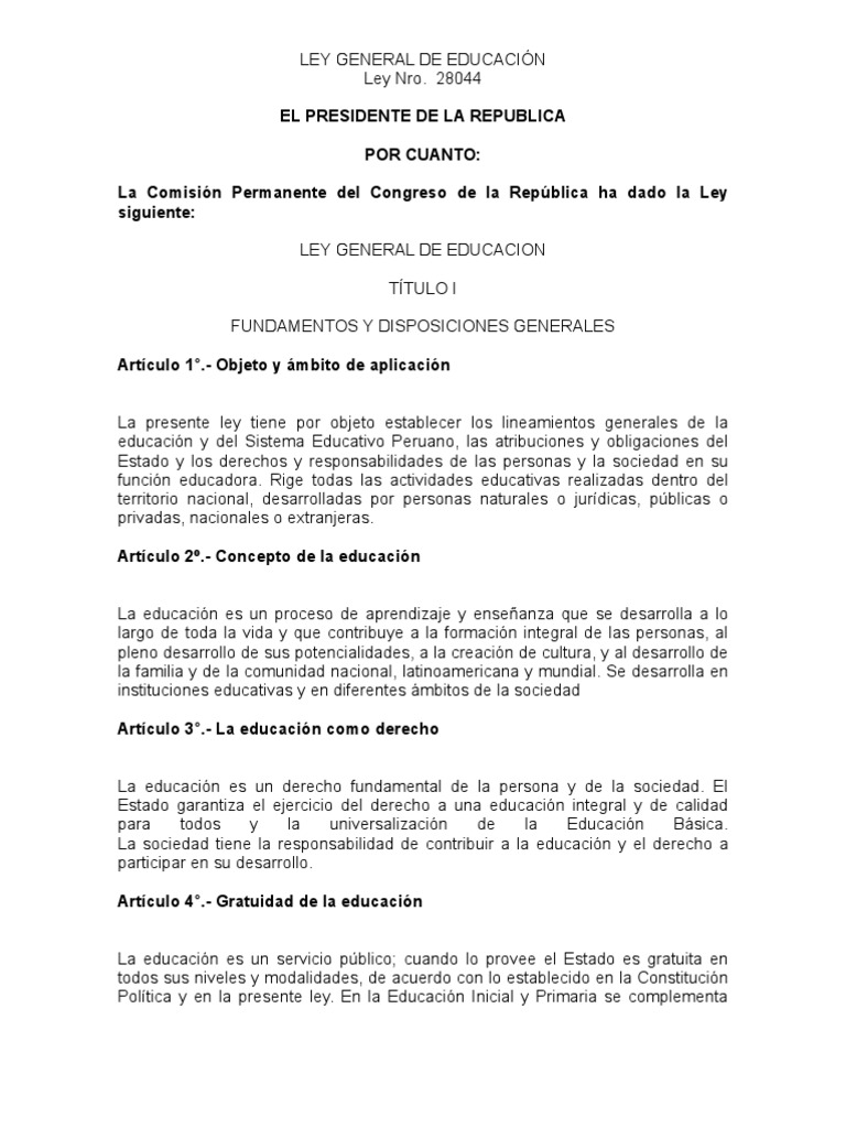 Ley General de Educación 28044 | PDF | Política