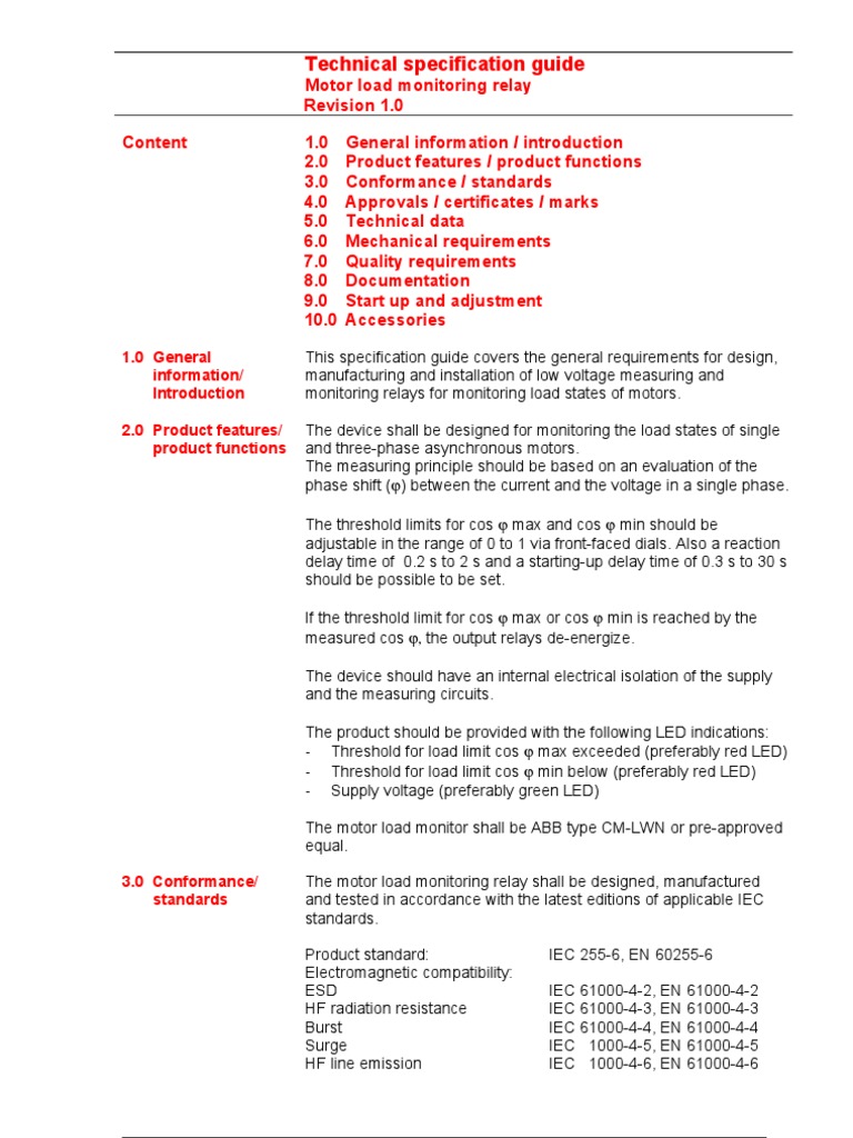 Technical Specification Guide: 1.0 General Information/ 2.0 Product ...