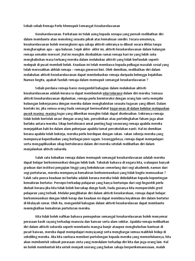 Sebab Sebab Remaja Perlu Memupuk Semangat Kesukarelawanan Pdf