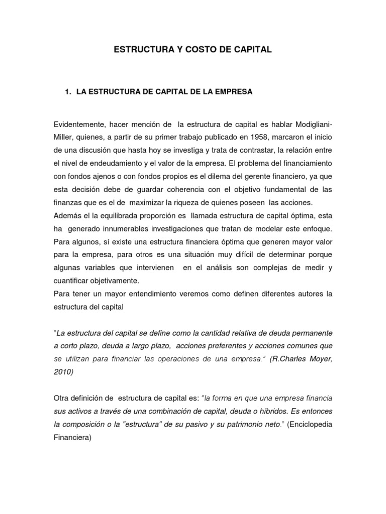 Estructura y Costo de Capital | PDF | Deuda | Capital (economía)