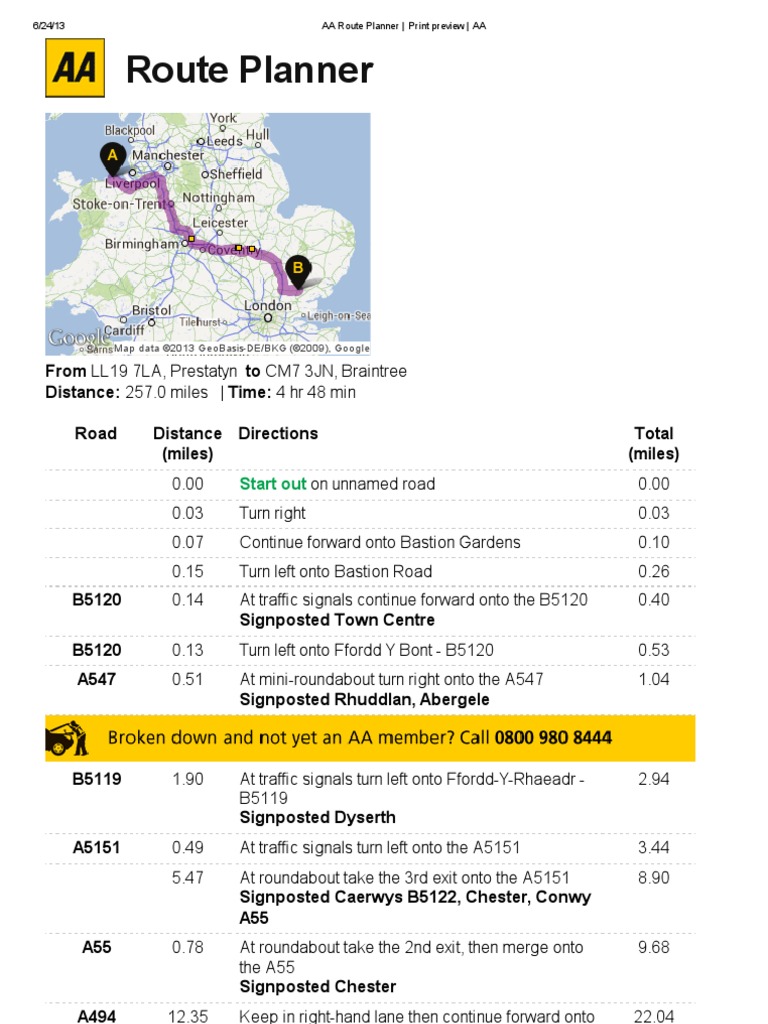 aa route planner journey cost