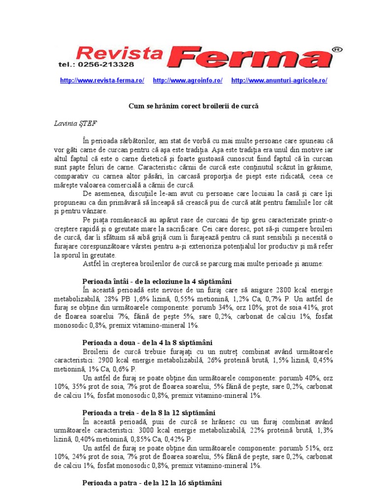 Cum Sa Hranim Corect Broilerii de Curca | PDF