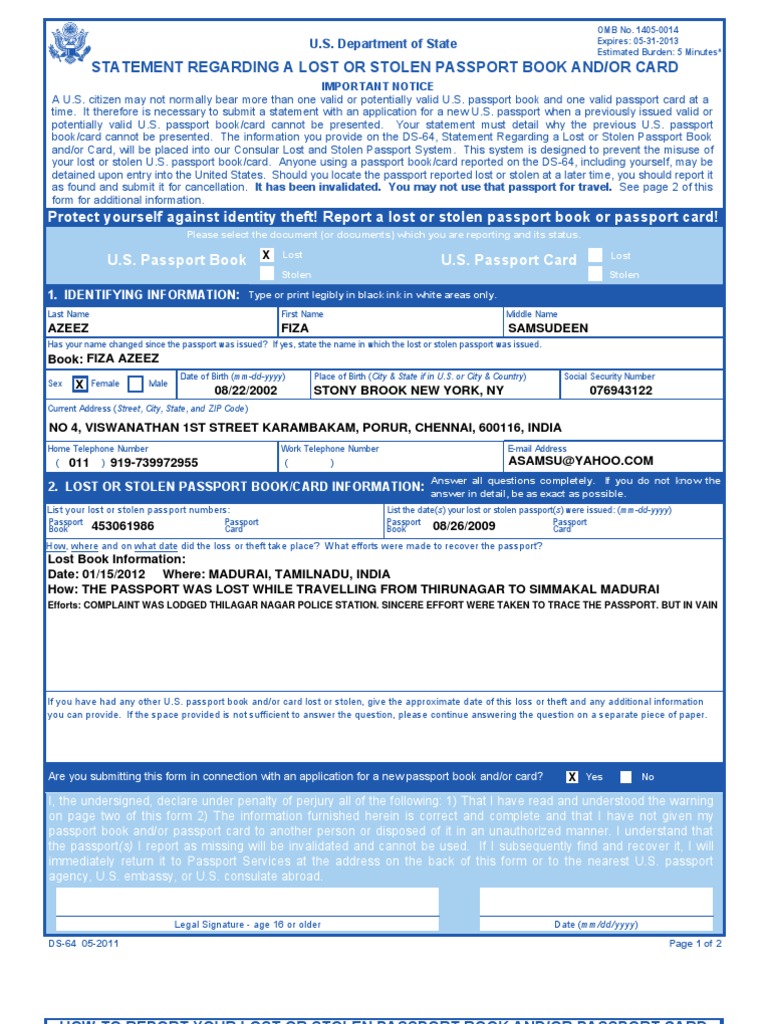 Reporting a Lost or Stolen Passport | PDF | Identity Document | Passport